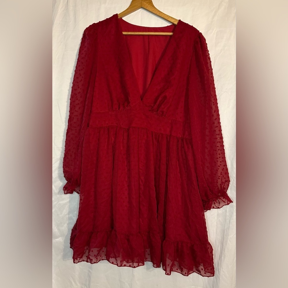 SHEIN Curve Women’s Red V-Neck Long Sleeve Dress size 2XL